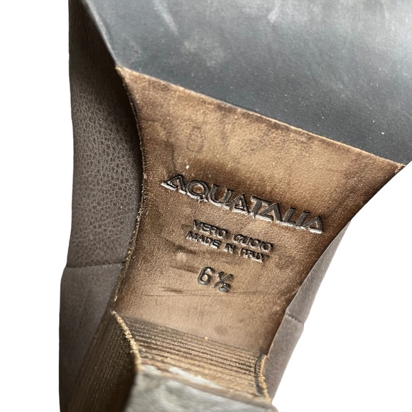 Aquatalia Leather Ankle Boots 6.5 Chelsea Booties Stacked Heel Brown Taupe - Picture 4 of 12